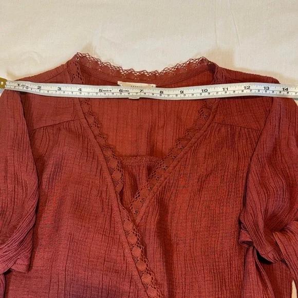 Mine Rust Wrap Blouse with Lace Trim - Picture 7 of 12